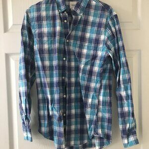 Lands’ End Canvas Men’s Small Blue & Teal Plaid Button-Down Shirt